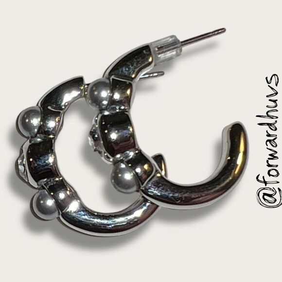 Bundle Sale 3 for $15 | Silver-Tone Hoop on Stud Earrings - Picture 6 of 8